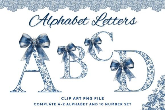 Chinoiserie Coquette Alphabet Wedding Clipart PNG