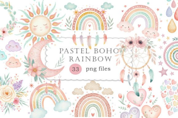 Create a Whimsical Atmosphere with Pastel Boho Rainbow Clipart
