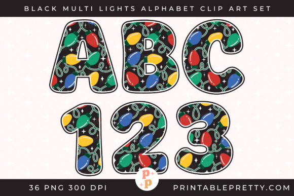 Illuminate Your Holiday Projects with Black Christmas Lights Alphabet PNG