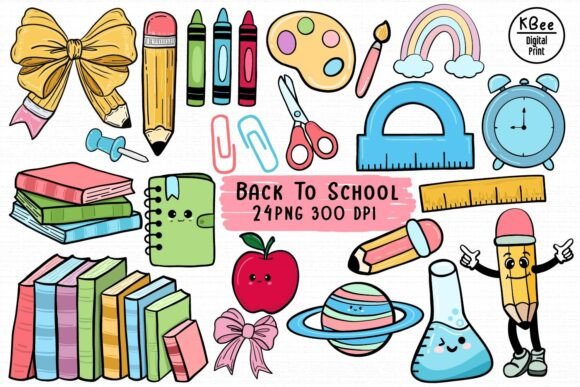 Retro School Clipart: Instant Digital Download for Fun Designs
