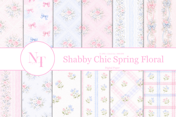 Shabby Chic Spring Floral Digital Paper for Vintage Designs